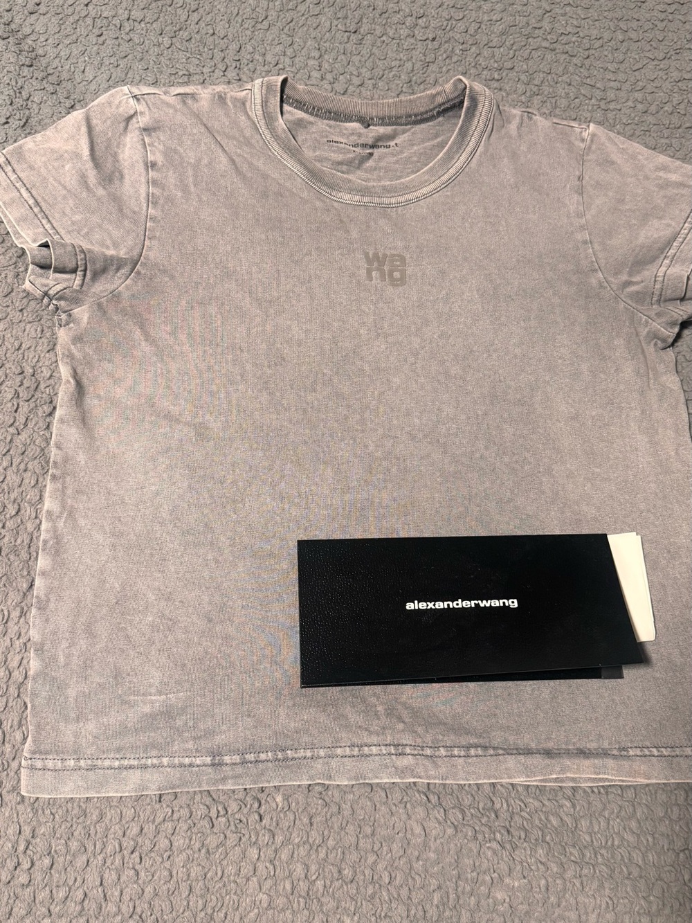 Alexander Wang Pale Gray Washed Crop Tee with Subtle Logo